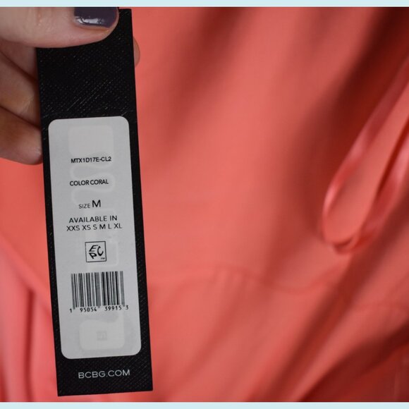 BCBGMAXAZRIA Dress Medium Coral One Shoulder Gathered Side Slit Column Gown NWT - Picture 14 of 15